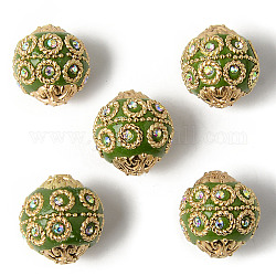 Perline  indonesia fatto a mano, con accessori metallico, placcato oro chiaro, tondo, verde giallo, 20~21x19~20mm, Foro: 1.5 mm