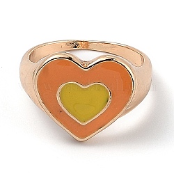 Сплав, эмаль палец кольцо, сердце, золотой свет, желтые, размер США 7, внутренний диаметр: 17.8 мм