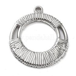 304 Stainless Steel Pendants, Round Ring Charm, Stainless Steel Color, 24x21x2mm, Hole: 1.6mm