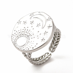 304 anello a polsino aperto da donna con pianeta sole e luna in acciaio inossidabile, colore acciaio inossidabile, diametro interno: 17mm