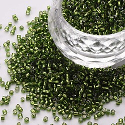 GlasZylinderförmigperlen, Perlen, Silber ausgekleidet, Rundloch, olivgrün, 1.5~2x1~2 mm, Bohrung: 0.8 mm, ca. 80000 Stk. / Beutel, etwa 1 Pfund / Beutel