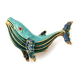 Broche en strass coloré en alliage de baleine, épingles en émail d’animaux marins, pour les vêtements de sac à dos, turquoise foncé, 42x55.5x17mm