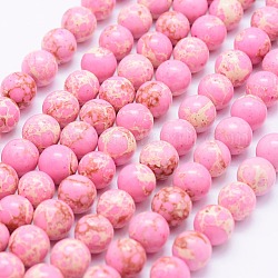 Brins de perles de jaspe impérial synthétiques, ronde, rose, 4mm, Trou: 1mm, Environ 81~82 pcs/chapelet, 14.5 pouce (37 cm)