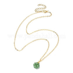 Clover Glass Pendant Necklace with Cable Chains, Real 18K Gold Plated Brass Necklace for Women, Green, 18.50 inch(47cm)