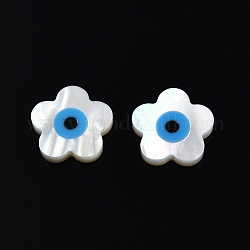 Cuentas de concha natural de blanco, con turquesa sintética, flor, cielo azul profundo, 12x12.5x2mm, agujero: 0.7 mm