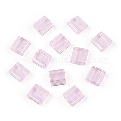2 trous perles de rocaille de verre, couleurs transparentes, rectangle, perle rose, 5x4.5~5.5x2~2.5mm, Trou: 0.5~0.8mm