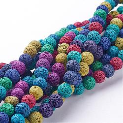 Brins de perles de pierre de lave naturelle, teinte, ronde, colorées, 8mm, Trou: 1mm