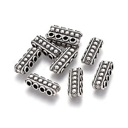 Tibetan Style Alloy Bead Spacer Bars, 4-Hole, Lead Free & Nickel Free & Cadmium Free, Thailand Sterling Silver Plated, 19x7x5mm, Hole: 2mm