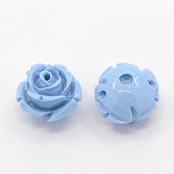 Synthetic Coral 3D Flower Rose Beads, Dyed, Light Sky Blue, 6x6mm, Hole: 1mm