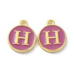 Golden Plated Alloy Enamel Charms, Cadmium Free & Lead Free, Enamelled Sequins, Flamingo, Flat Round with Letter, Letter.H, 14x12x2mm, Hole: 1.4mm