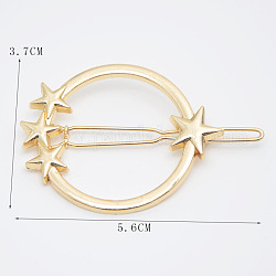 Legierung geometrische Haarspangen, Haarnadel mit Froschschnalle für Damen, Mädchen, runder Ring mit Stern, golden, 56x37 mm