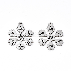 201 Stainless Steel Pendants, Laser Cut, Christmas Snowflake, Stainless Steel Color, 16.5x13.5x1mm, Hole: 1.4mm