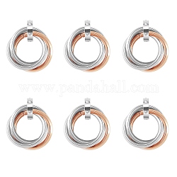 201 Stainless Steel Interlocking Ring Pendants, with Crystal Rhinestone, Rose Gold & Stainless Steel Color, 27mm, 6pcs/box
