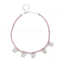 Collares de cadena de copa de rhinestone de aleación, collares pendientes de la mariposa, con cierre de langosta, Platino, rosa luz, 12.59 pulgada (32 cm)