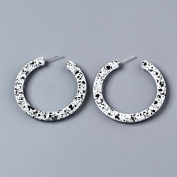 Пластиковые серьги-гвоздики ccb, окрашенные распылением, серьги-кольца, кольцо, серебряные, белые, 46x5.5 мм, штифты : 0.7 мм
