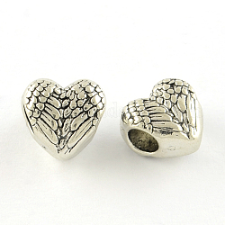 Tibetan Style Alloy European Beads, Heart, Large Hole Beads, Cadmium Free & Lead Free, Antique Silver, 11x11.5x7.5mm, Hole: 4.5mm, about 368pc/1000g
