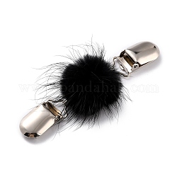 Clips de cardigan en alliage vintage, avec perles rondes recouvertes de fausse fourrure de vison, clip de col de chandail, platine, noir, 110mm