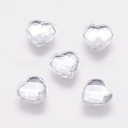 Cabochons de acrílico del Diamante de imitación de Taiwán, espalda plateada, la espalda plana y facetas, corazón, plata, 12mm