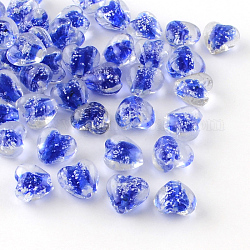 Perles vernissées lumineuses manuelles, cœur, bleu, 11~12x12~13x7~8mm, Trou: 1~2mm