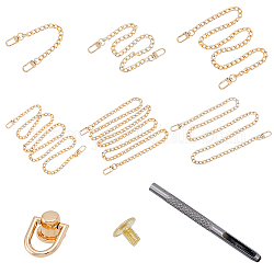 SUPERFINDINGS 6 Sizes Metal Purse Chain Strap Extender Handbag Replacement Strap with Alloy Buckles Light Gold Iron Curb Shoulder Straps with 12 Sets Alloy Ball Post D Ring Screwback Rivets 20.2-122cm