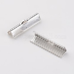 Iron Ribbon Crimp Ends, Silver Color Plated, 8x25mm, Hole: 1.6mm