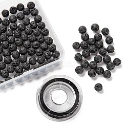 100pcs 8mm perles de pierre de lave naturelle perles rondes, avec fil de cristal élastique 10m, pour les kits de fabrication de bracelets extensibles bricolage, 8mm, Trou: 1mm, 100 pcs / boîte