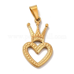 Placcatura sottovuoto 201 ciondolo in acciaio inossidabile, cuore con corona, oro, 28x16x2mm, Foro: 6x3 mm