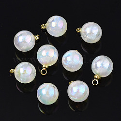 Ciondoli di perle imitazione plastica abs, con accessori di ottone, ab colore placcato, oro, tondo, bianco, 11.5x8mm, Foro: 1.5 mm