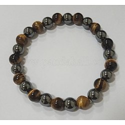 Natural Tiger Eye Stretch Bracelets, with Non-Magnetic Synthetic Hematite, 2-1/4 inch(56mm)
