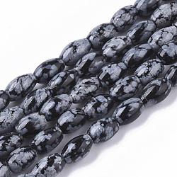 Chapelets de perles de flocon de neige en obsidienne naturelle, ovale, 6~7x4.5mm, Trou: 0.8mm, Environ 61~64 pcs/chapelet, 15.75 pouce (40 cm)