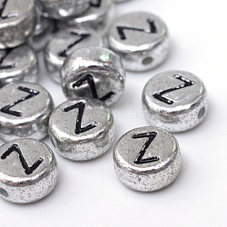 Perline acriliche placcate con foro orizzontale, rotondo e piatto, letter.z, 7x4mm, Foro: 1.3 mm, circa 936pcs/130g