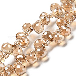Placcare trasparente perle di vetro fili, lustro di perla placcato, sfaccettato, lacrima, Burlywood, 6x5x5mm, Foro: 0.8 mm, circa 108pcs/filo, 16.14'' (41 cm)