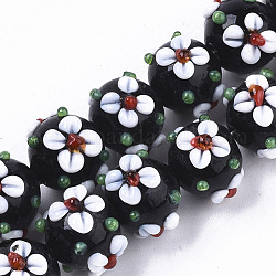 Chapelets de perles vernissées manuelles, fleur, vert foncé, 11~12x11~12x10mm, Trou: 1.5mm, Environ 45 pcs/chapelet, 17.72 pouce (45 cm)