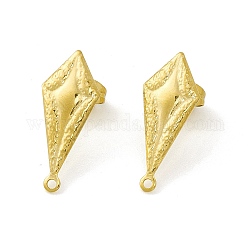 304 Stainless Steel Stud Earring Findings, with Horizontal Loops, Twist Rhombus, Golden, 21.5x9x1mm, Hole: 1.2mm, Pin: 0.8mm