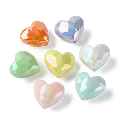 Placage uv perles acryliques opaques, iridescent, facette, cœur, couleur mixte, 17x19x12mm, Trou: 2.2mm