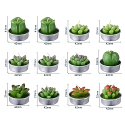Candele senza fumo di paraffina di cactus, candele decorative di piante grasse artificiali, con contenitori in alluminio, per la decorazione domestica, verde, 15.6x10.3x10.3cm, 12 pc / set