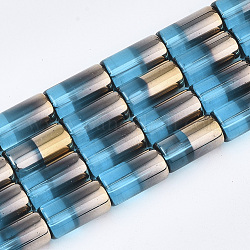 Hilos de perlas de vidrio electrochapadas, columna, cielo azul profundo, 19.5~20x10mm, agujero: 1.4 mm, aproximamente 15~17 pcs / cadena, 13.39 pulgada (34 cm)