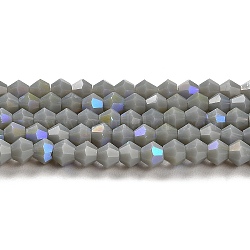 Opaque couleur unie imitation jade perles de verre brins, de couleur plaquée ab , facette, Toupie, grises , 4x4mm, Trou: 0.8mm, Environ 87~98 pcs/chapelet, 12.76~14.61 pouce (32.4~37.1 cm)