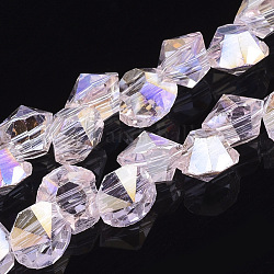 Гальванические стеклянные бусины, с покрытием AB цвета, граненые, алмаз, туманная роза, 4x3.5 мм, отверстие : 0.5 мм, около 99 шт / нитка, 11.81 дюйм