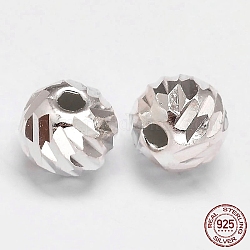 Fantaisie coupe facettes ronde 925 sterling perles d'argent, couleur d'argent, 6mm, Trou: 1.9mm, environ 81 pcs/20 g