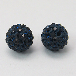 Perles de boule pavé disco , Perles de strass en argile polymère, Grade a, ronde, montana, pp14 (2~2.1mm), 10mm, Trou: 1.0~1.2mm