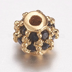 Perles de zircone cubique micro pave en Laiton, ronde, noir, or, 4mm, Trou: 0.5mm