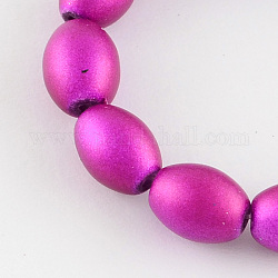 Spray Painted Glass Beads Strands, Matte Rice, Magenta, 9x6mm, Hole: 1.5mm, about 100pcs/Strand, 34.6inch