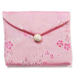 Bolsas de almacenamiento de joyas de tela floral de estilo chino, con botón de plástico, Caja de regalo de joyería rectangular para pulseras., pendientes, anillos, patrón aleatorio, rosa, 7.5x8.5x0.3~0.7 cm