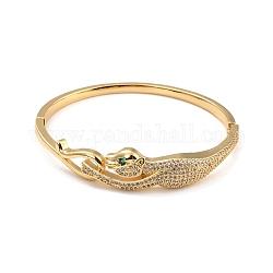 Green Cubic Zirconia Leopard Bangle, Brass Hinged Bangle for Women, Lead Free & Cadmium Free, Real 18K Gold Plated, Inner Diameter: 2-1/8 inch(5.5cm)x2 inch(5.1cm)