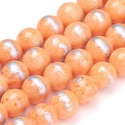 Chapelets de perles de jade naturel, couleur argent brossé, teinte, ronde, Sandy Brown, 6mm, Trou: 0.8mm, Environ 62 pcs/chapelet, 15.7 pouce (40 cm)