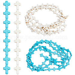 DICOSMETIC 6 Strands 2 Colors Synthetic Turquoise Beads Strands, Dyed, Cross, Mixed Color, 16x12x3.5mm, Hole: 1mm, about 25pcs/strand, 15.75''(40.00cm), 3 strands/color