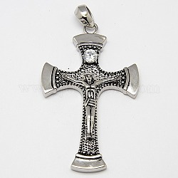 Retro 316 Stainless Steel Czech Rhinestone Big Gothic Pendants, For Easter, Crucifix Cross, Antique Silver, 80x49x7mm, Hole: 6x9mm