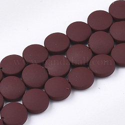 Spray Painted Non-magnetic Synthetic Hematite Beads Strands, Flat Round, Brown, 8.5x4mm, Hole: 1mm, about 48pcs/strand, 15.7 inch