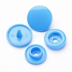 Fermetures à pression en résine, boutons imperméables, plat rond, bleu profond du ciel, bouchon: 12x6.5mm, pin: 2 mm, stud: 10.5x3.5mm, Trou: 2mm, prise: 10.5x3 mm, Trou: 2mm